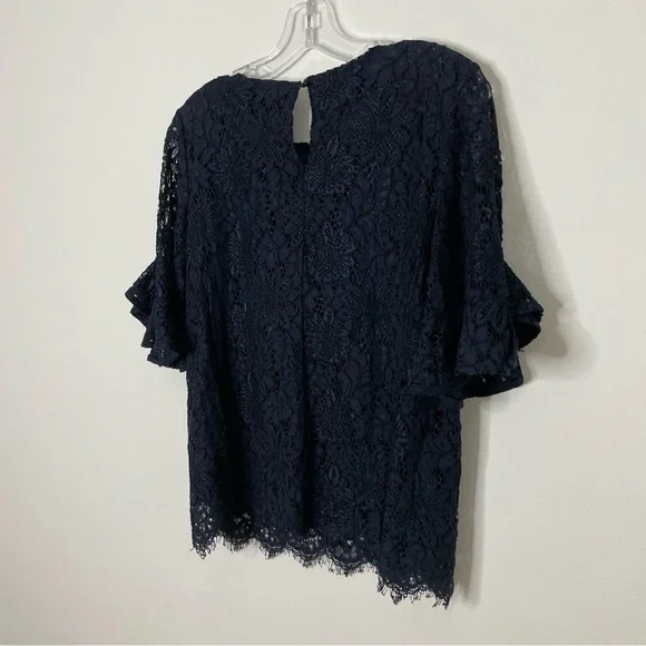 NANETTE LEPORE Lace Top Ruffle Sleeve Blouse Top Shirt Blue Women's Size Small - Picture 5 of 12